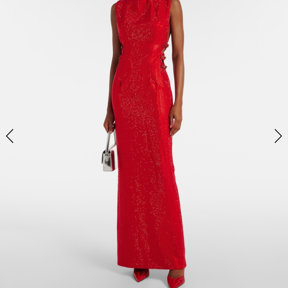 Self-Portrait Red Halter Maxi Dress Embellished Ruffled